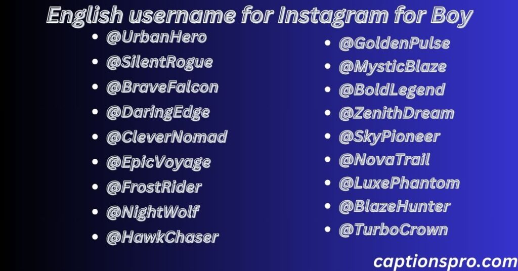 English username for Instagram for Boy